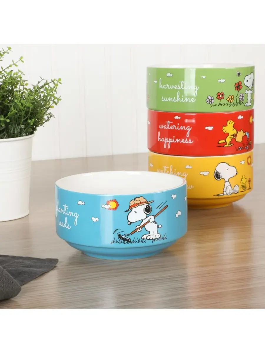 Набор из 4 штабелируемых декоративных керамических мисок Snoopy высотой 14 см Peanuts — изображение 3 из 10