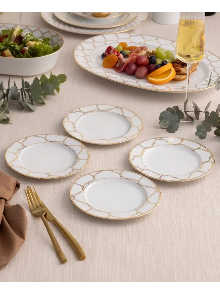 Набор из 4 тарелок для хлеба, масла и закусок Eternal Palace Gold, 17 см Noritake — изображение 9 из 13, белый золотистый