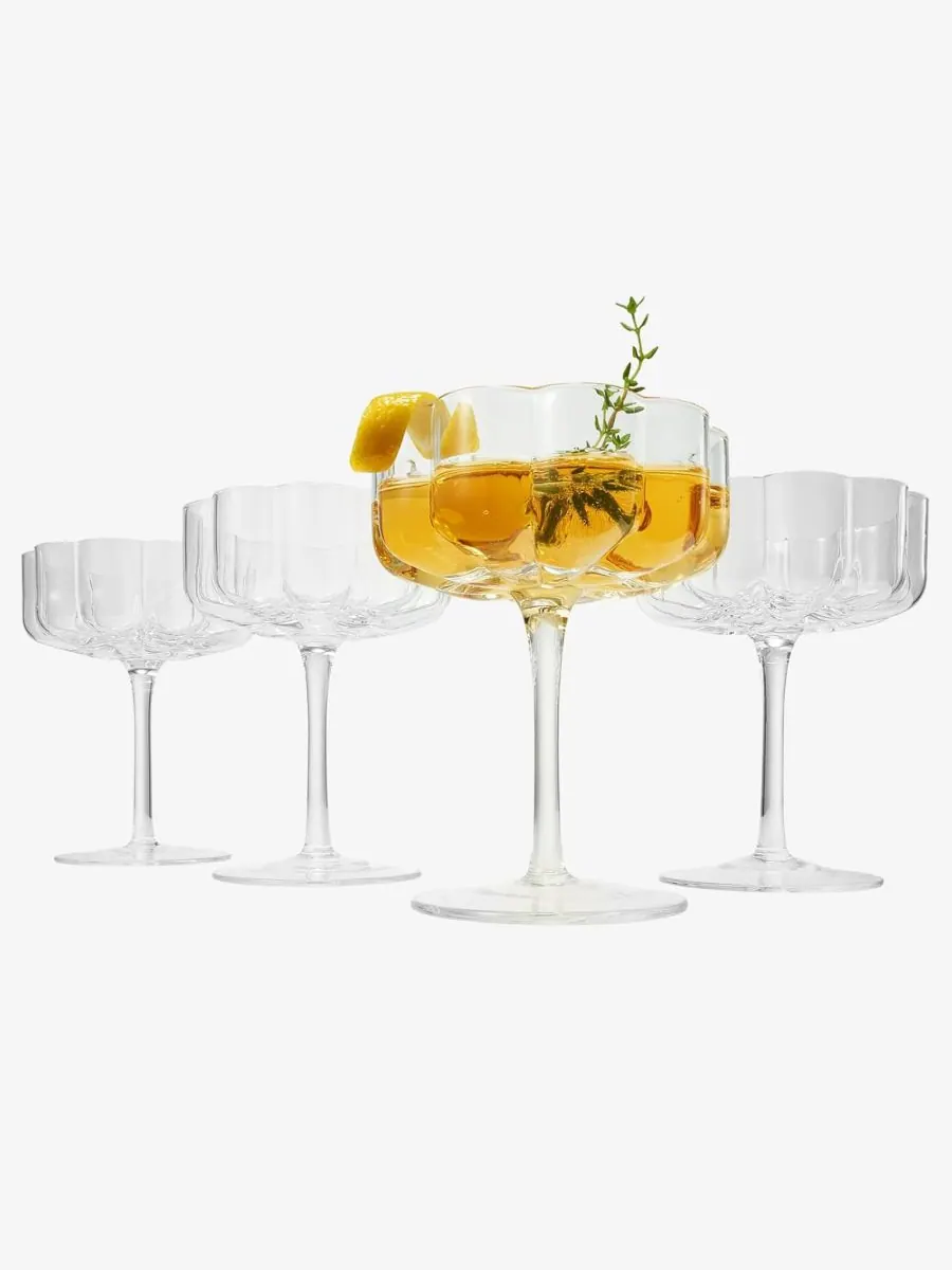 Набор из 4 винтажных бокалов Khen с волнистым цветочным узором The Wine Savant — изображение 4 из 7, прозрачный