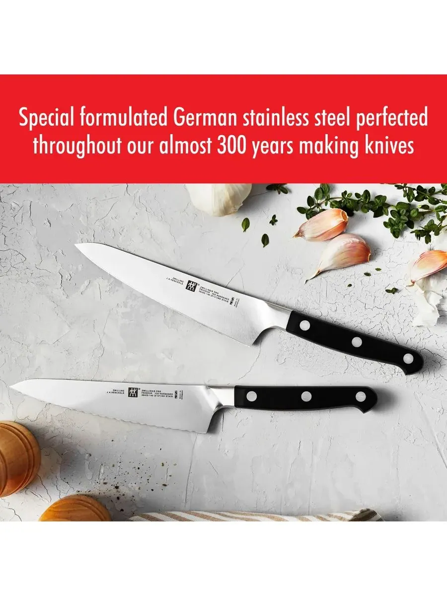 Набор кухонных ножей ZWILLING Professional S, 2 предмета, шеф-нож/универсальный серрейторный — изображение 5 из 6, черный