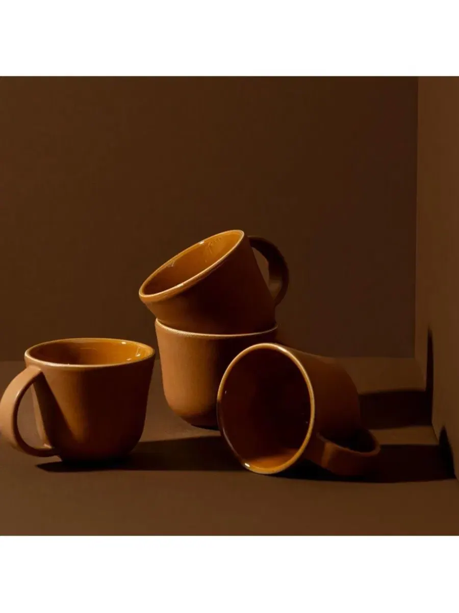 Набор из 4 кофейных кружек из керамогранита, 6.7 унции, Osun Gharyan Stoneware, Matte Terracotta — изображение 2 из 3