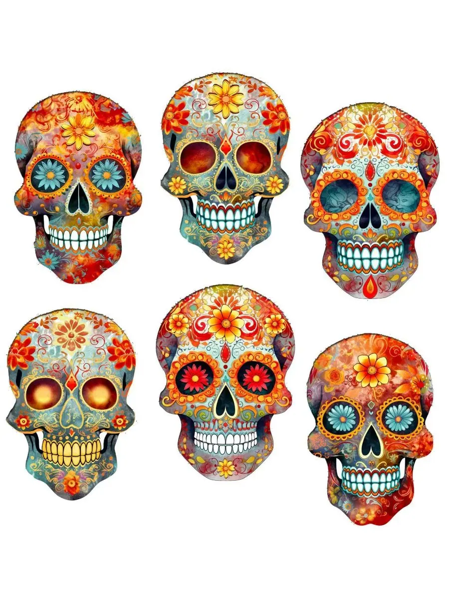 Набор елочных игрушек-прищепок из дерева, 6 шт., Sugar Skulls Designocracy