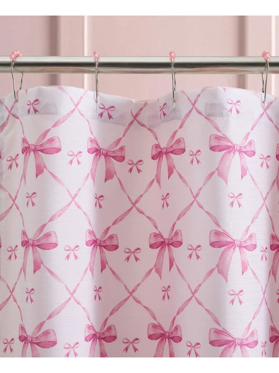 Шторка для ванной с принтом Festive Bow Trellis Betsey Johnson — изображение 2 из 3, розовый