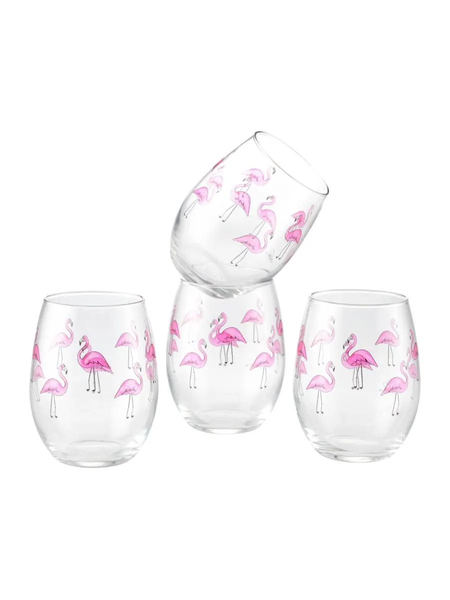 Набор из 4 бокалов для вина без ножки Flamingos объемом 425 мл (15 унций) Culver