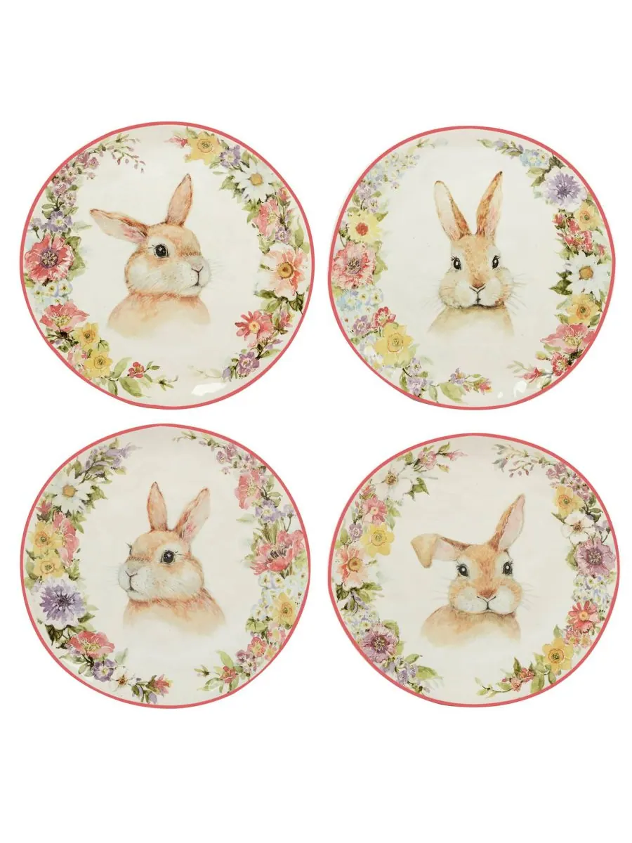 Набор из 4 десертных тарелок Easter Garden, диаметр 8,5 дюймов Certified International — изображение 1 из 5, белый розовый