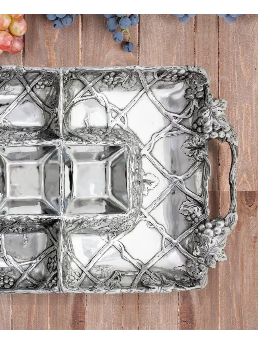 Подставка для напитков Designs Aluminum Grape Entertainment Tray, 4 секции Arthur Court — изображение 2 из 5, серебряный