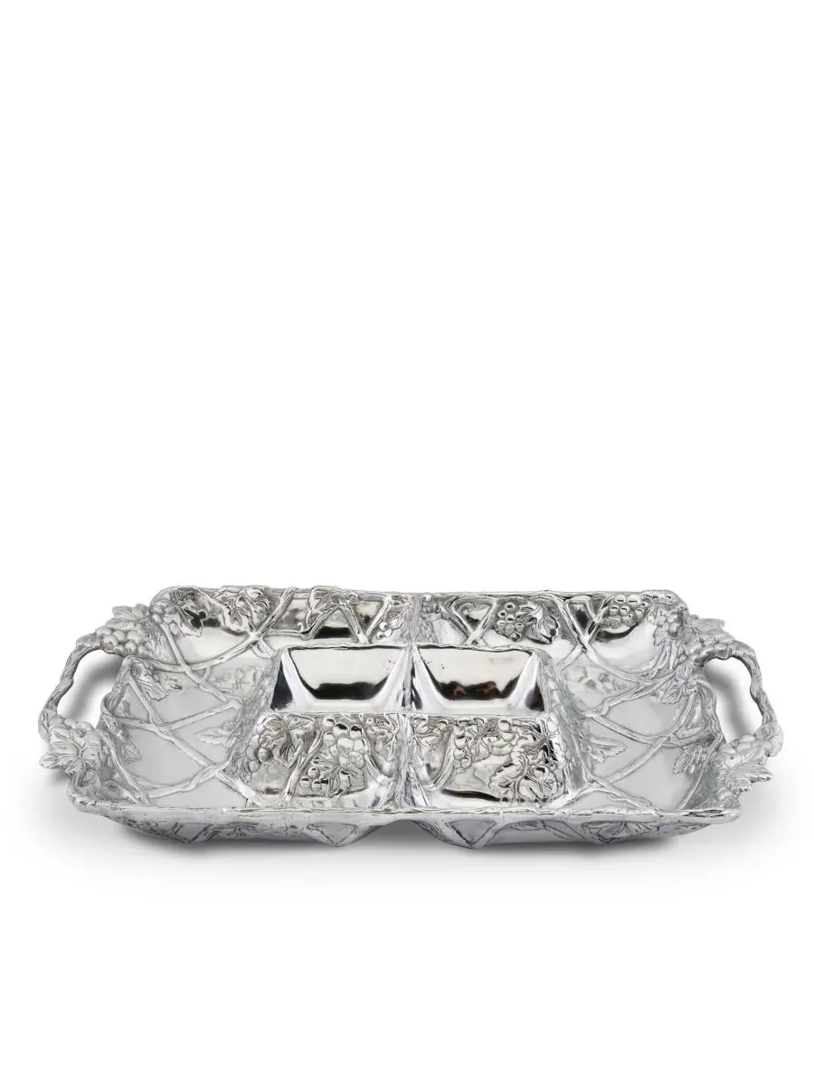 Подставка для напитков Designs Aluminum Grape Entertainment Tray, 4 секции Arthur Court — изображение 4 из 5, серебряный