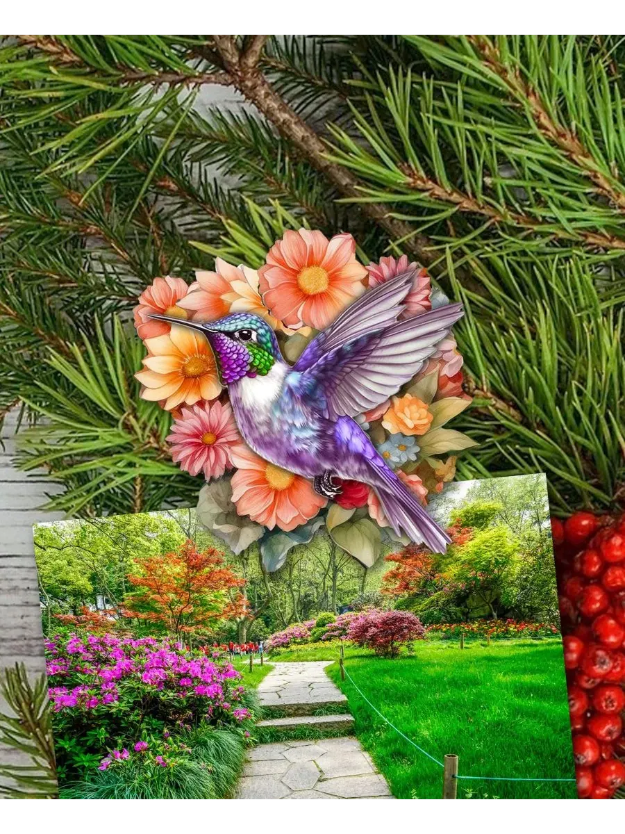 Набор деревянных клипс-украшений на елку Hummingbirds, 6 шт. Designocracy — изображение 4 из 7, мульти