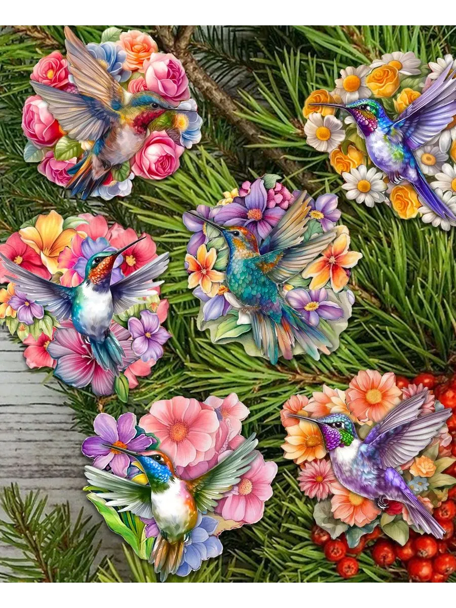 Набор деревянных клипс-украшений на елку Hummingbirds, 6 шт. Designocracy — изображение 6 из 7, мульти