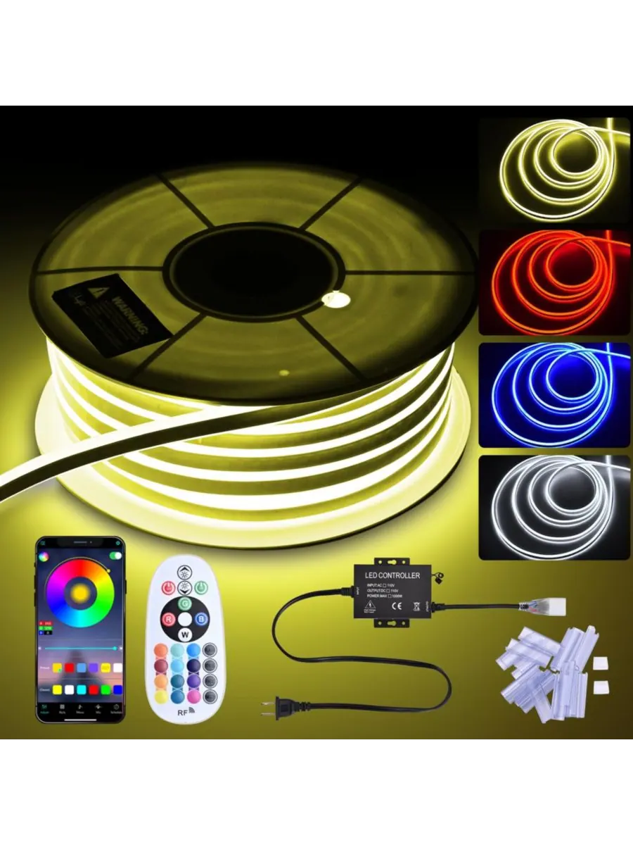 DELight Неоновая RGB-лента DEL-D150R длиной 150 футов с дистанционным управлением и приложением — изображение 1 из 10, мульти
