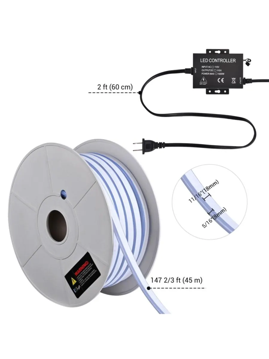 DELight Неоновая RGB-лента DEL-D150R длиной 150 футов с дистанционным управлением и приложением — изображение 2 из 10, мульти