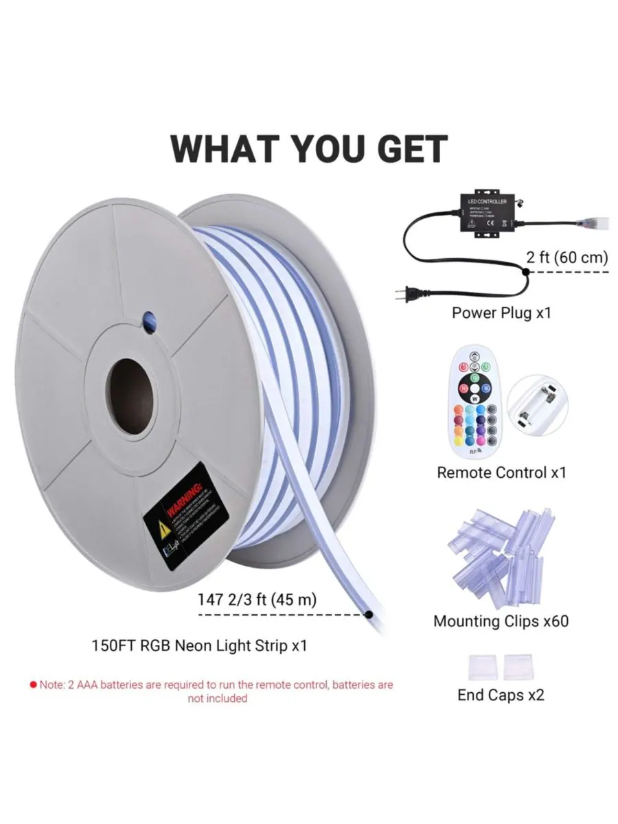 DELight Неоновая RGB-лента DEL-D150R длиной 150 футов с дистанционным управлением и приложением — изображение 8 из 10, мульти