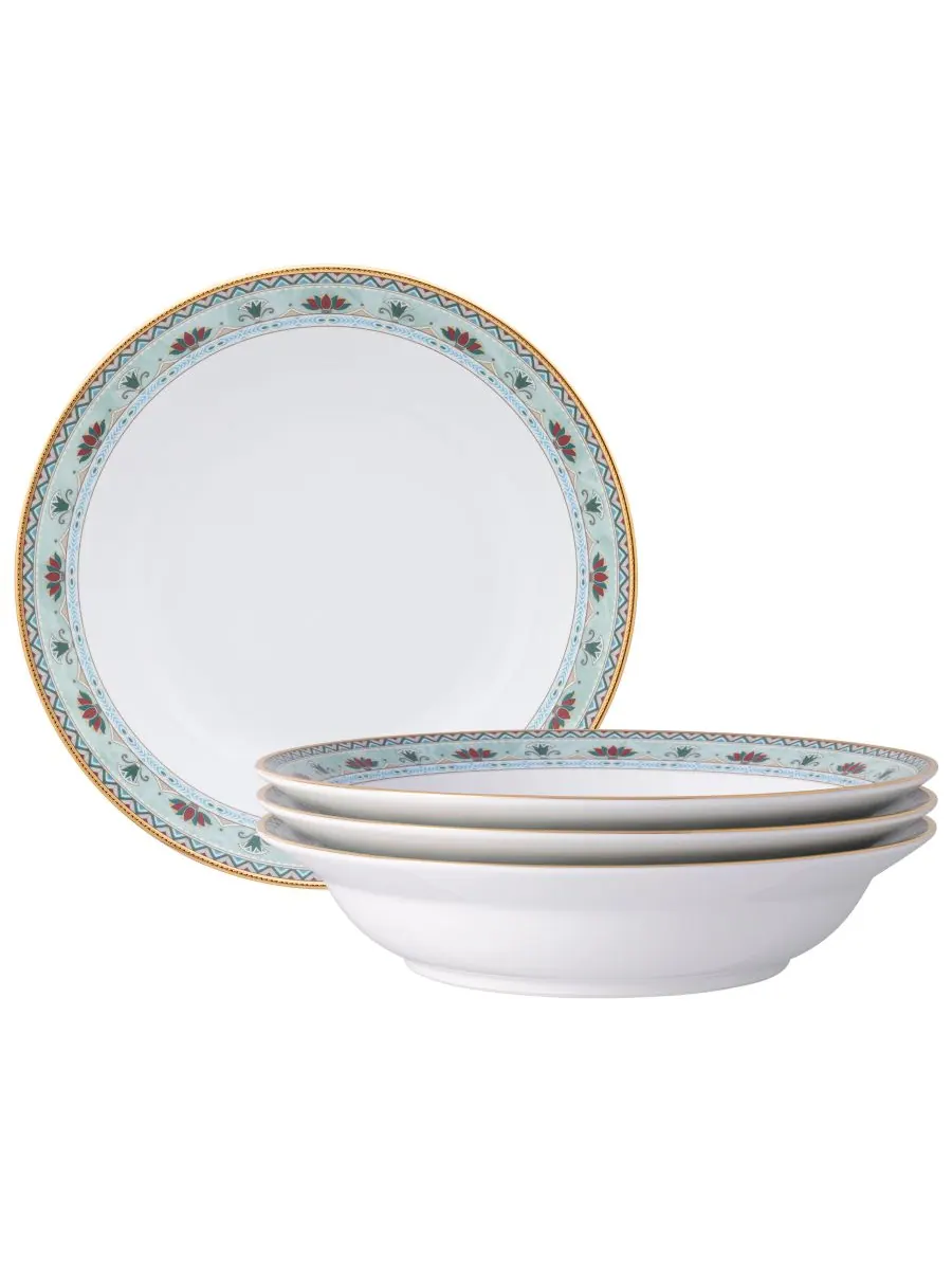 Набор из 4 обеденных мисок Serene Garden с ободком, 10 дюймов, 25 унций Noritake — изображение 1 из 4, зеленый