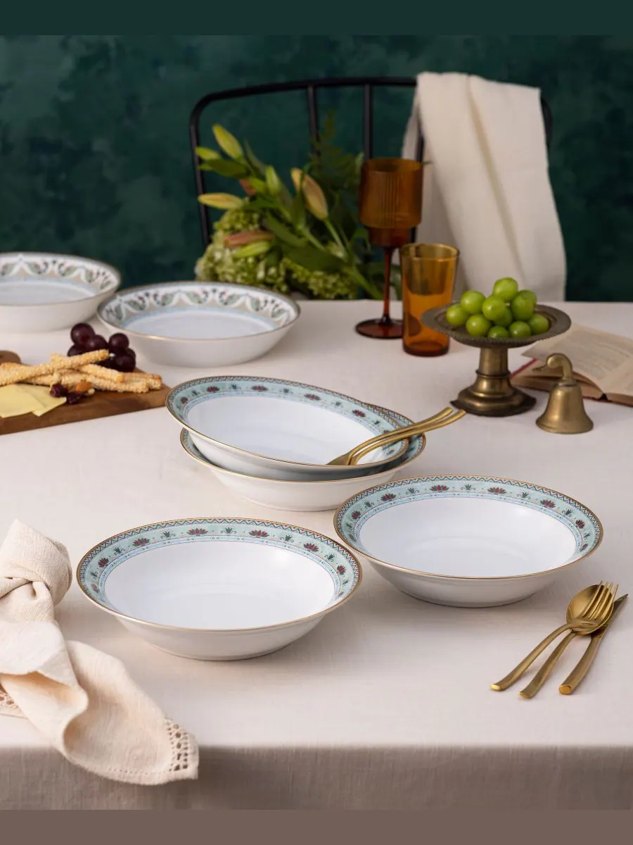 Набор из 4 обеденных мисок Serene Garden с ободком, 10 дюймов, 25 унций Noritake — изображение 2 из 4, зеленый