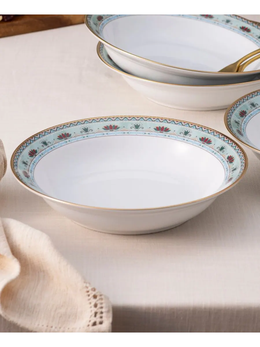 Набор из 4 обеденных мисок Serene Garden с ободком, 10 дюймов, 25 унций Noritake — изображение 3 из 4, зеленый