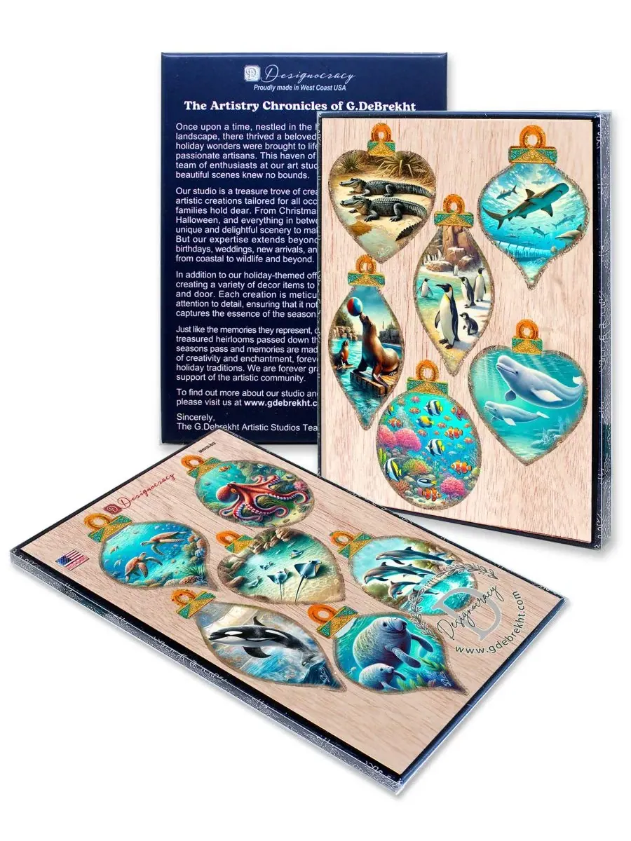 Набор елочных игрушек из дерева Sea Life Wooden Ornaments Designocracy
