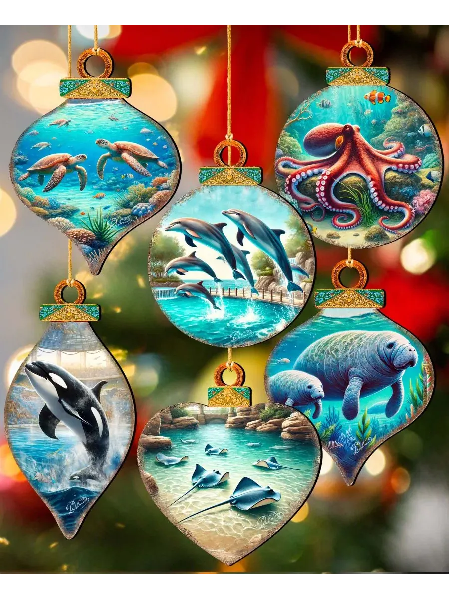 Набор елочных игрушек из дерева Sea Life Wooden Ornaments Designocracy — изображение 2 из 8, мульти