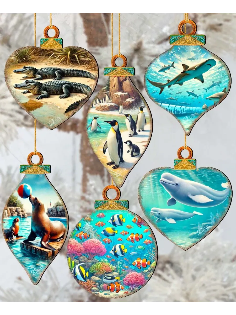 Набор елочных игрушек из дерева Sea Life Wooden Ornaments Designocracy — изображение 4 из 8, мульти