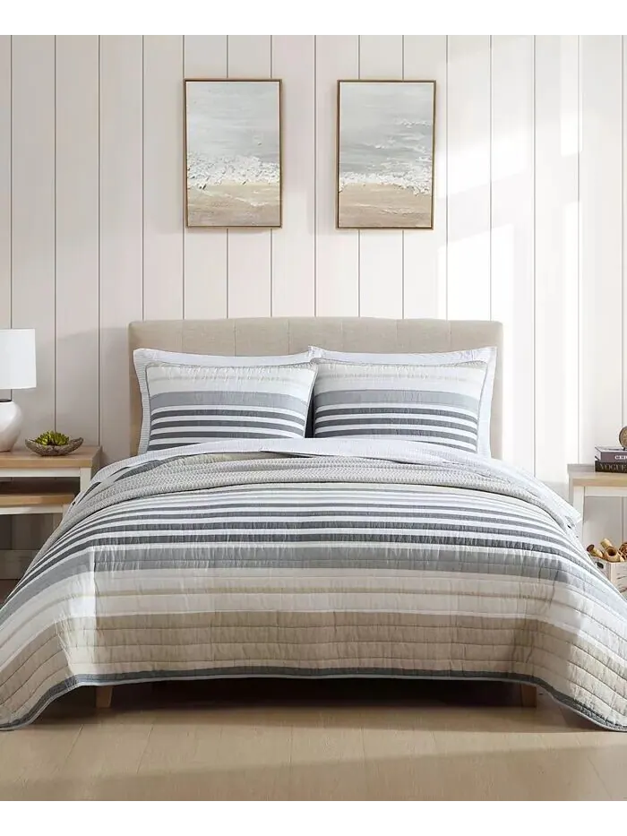 Двусторонние одеяла в полоску Dover Stripe Nautica — изображение 1 из 6, бежевый/серый