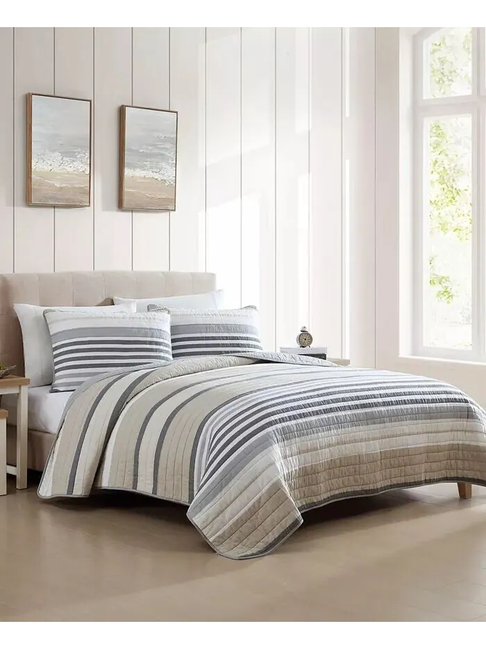Двусторонние одеяла в полоску Dover Stripe Nautica — изображение 3 из 6, бежевый/серый