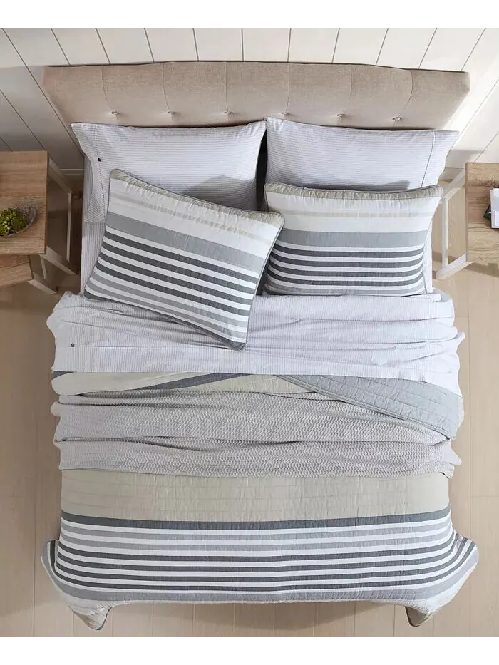 Двусторонние одеяла в полоску Dover Stripe Nautica — изображение 4 из 6, бежевый/серый