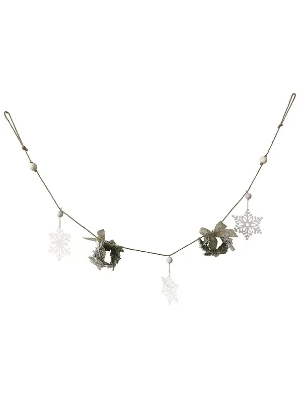 Рождественская гирлянда из несветящихся снежинок и матовой сосны с деревянными бусинами, 4,75 дюйма