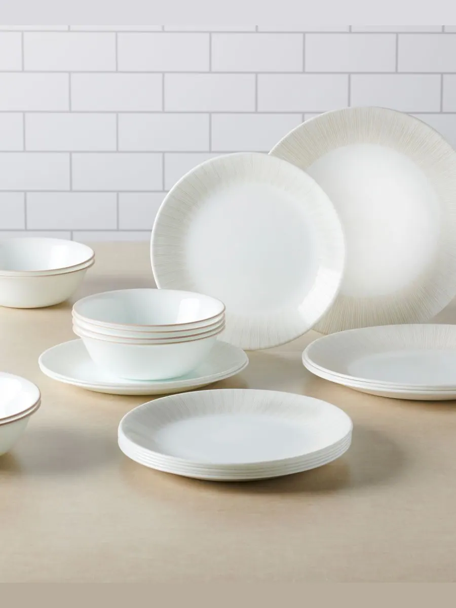 Набор посуды Hushed Lines из 12 предметов, на 4 персоны Corelle — изображение 2 из 8, белый