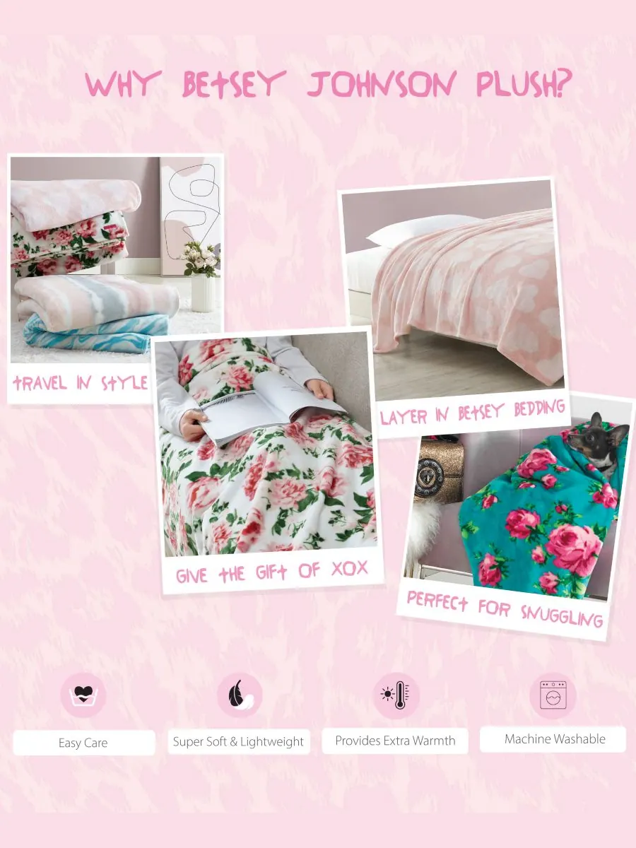 Мягкое плюшевое одеяло bouquet day, размер twin. Betsey Johnson — изображение 5 из 8, голубой
