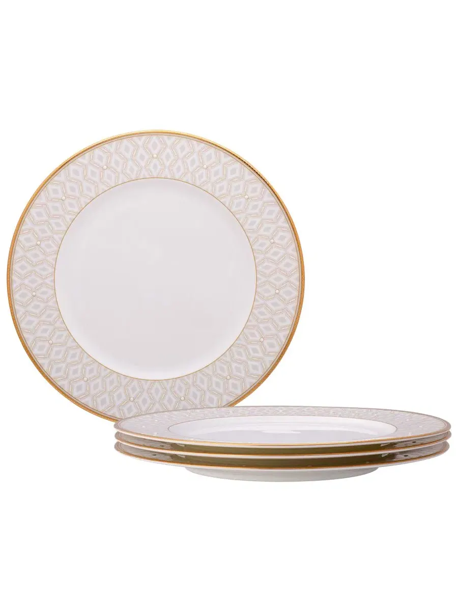 Набор из 4 обеденных тарелок Noble Pearl, диаметр 28 см Noritake — изображение 1 из 12, белый золотистый