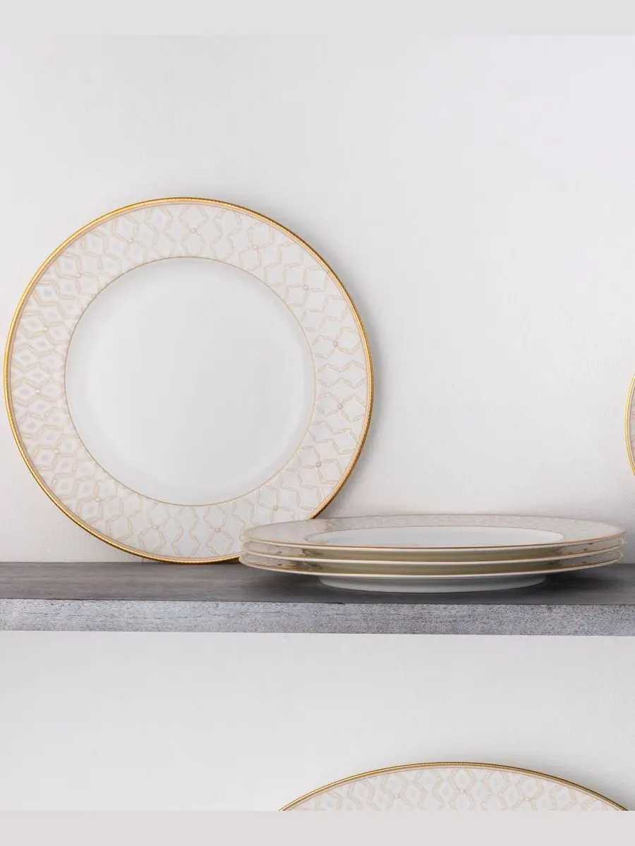 Набор из 4 обеденных тарелок Noble Pearl, диаметр 28 см Noritake — изображение 2 из 12, белый золотистый