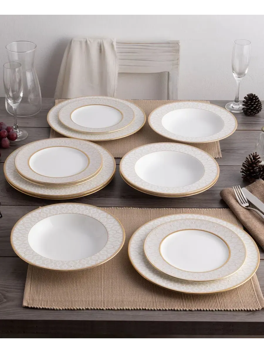 Набор из 4 обеденных тарелок Noble Pearl, диаметр 28 см Noritake — изображение 11 из 12, белый золотистый