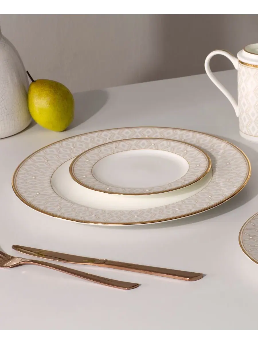 Набор из 4 обеденных тарелок Noble Pearl, диаметр 28 см Noritake — изображение 5 из 12, белый золотистый