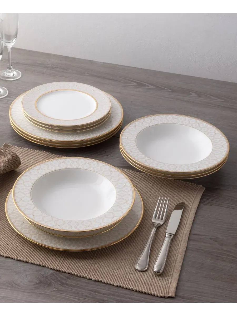 Набор из 4 обеденных тарелок Noble Pearl, диаметр 28 см Noritake — изображение 10 из 12, белый золотистый