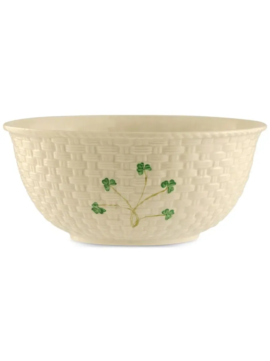 Миска для смешивания с плетеным узором и клевером Belleek Pottery — зеленый