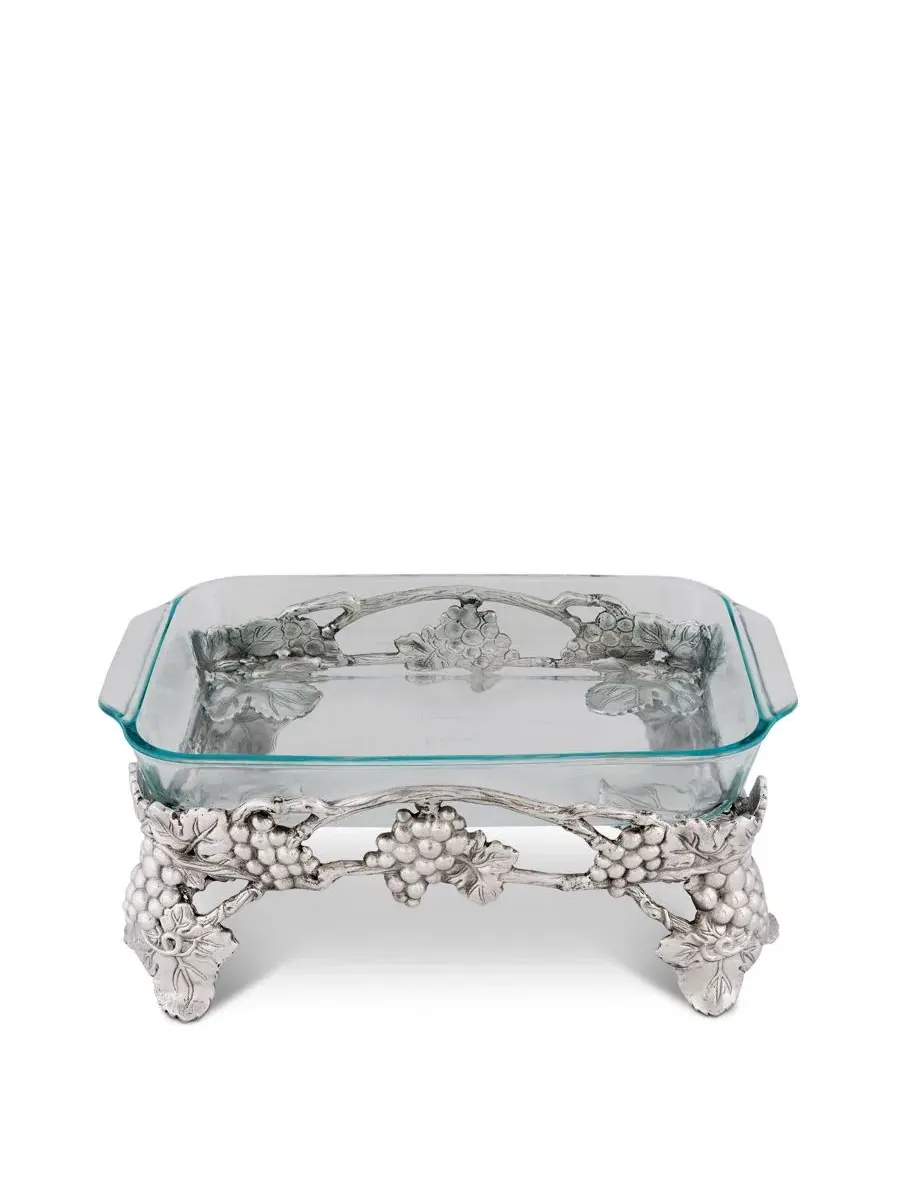 Подставка для кастрюли с виноградным узором, модель Grape Pyrex Holder Arthur Court — изображение 3 из 4, серебряный