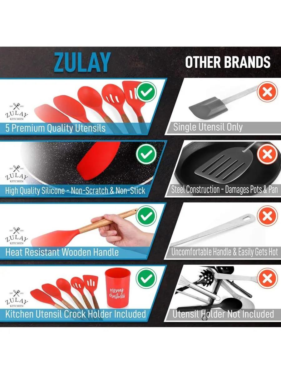 Рождественская силиконовая лопатка с держателем для столовых приборов Zulay Kitchen — изображение 4 из 7, красный
