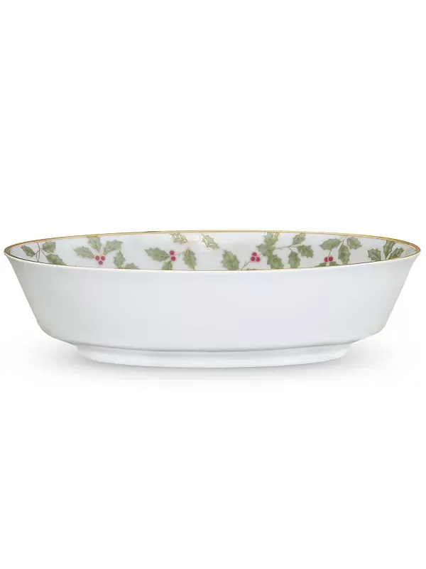 Овальная овощная чаша с рисунком падуба и ягод (золото) Noritake