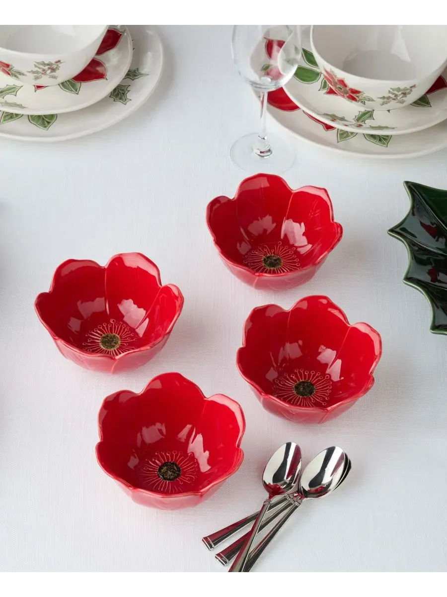 Набор из 4 пиал для мороженого в форме пуансеттии, 12 унций, Festive Blooms Certified International — изображение 7 из 7