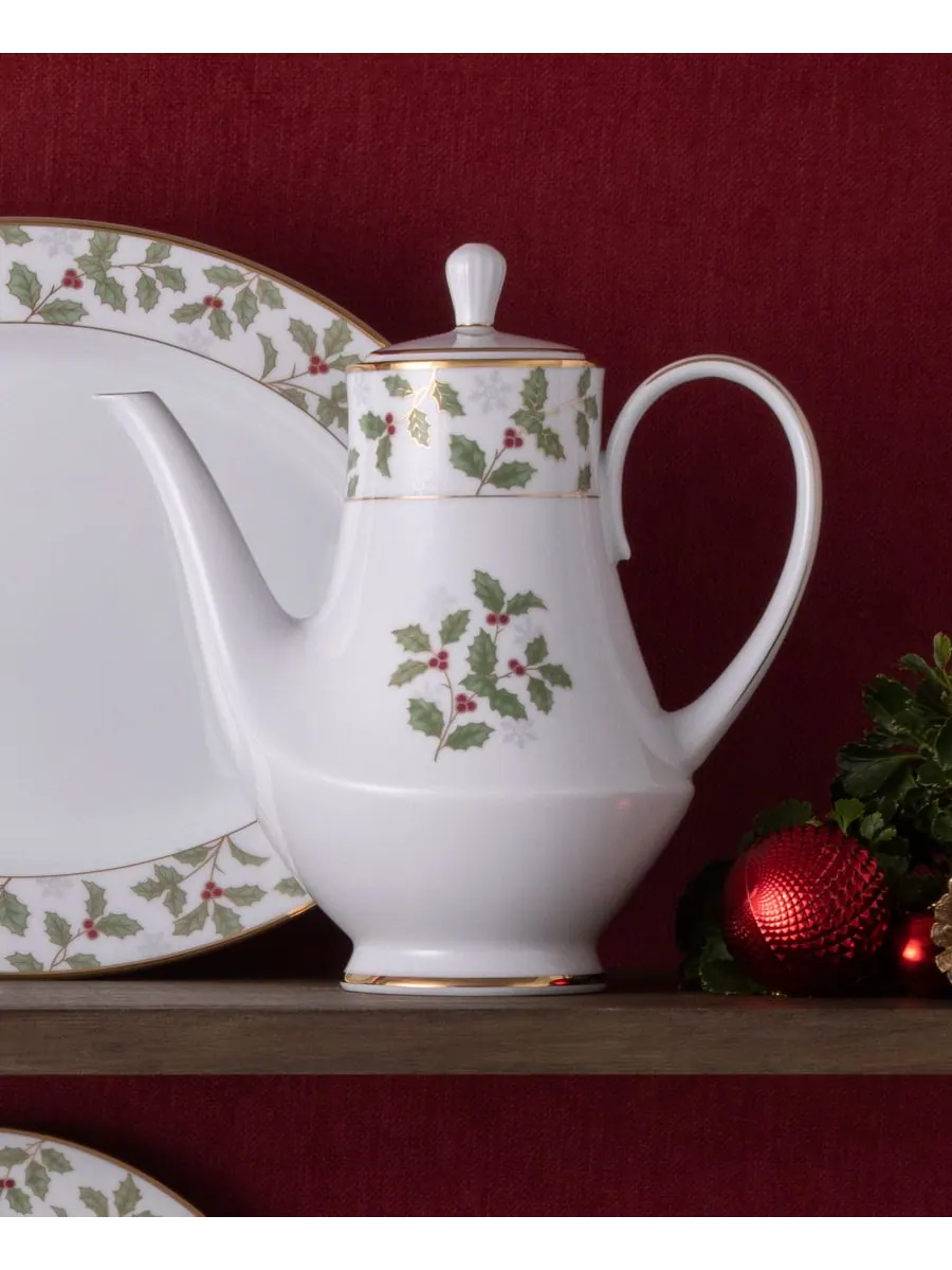 Кофейник Holly & Berry Gold, 49 унций Noritake — изображение 6 из 8, зеленый