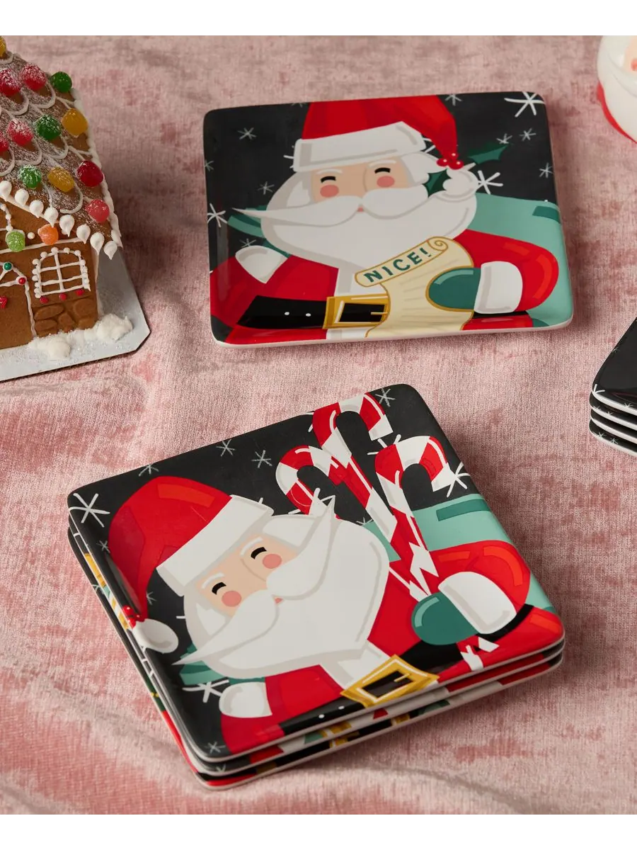 Набор из 4 десертных тарелок «Рождественский Санта» Certified International — изображение 4 из 6, мульти