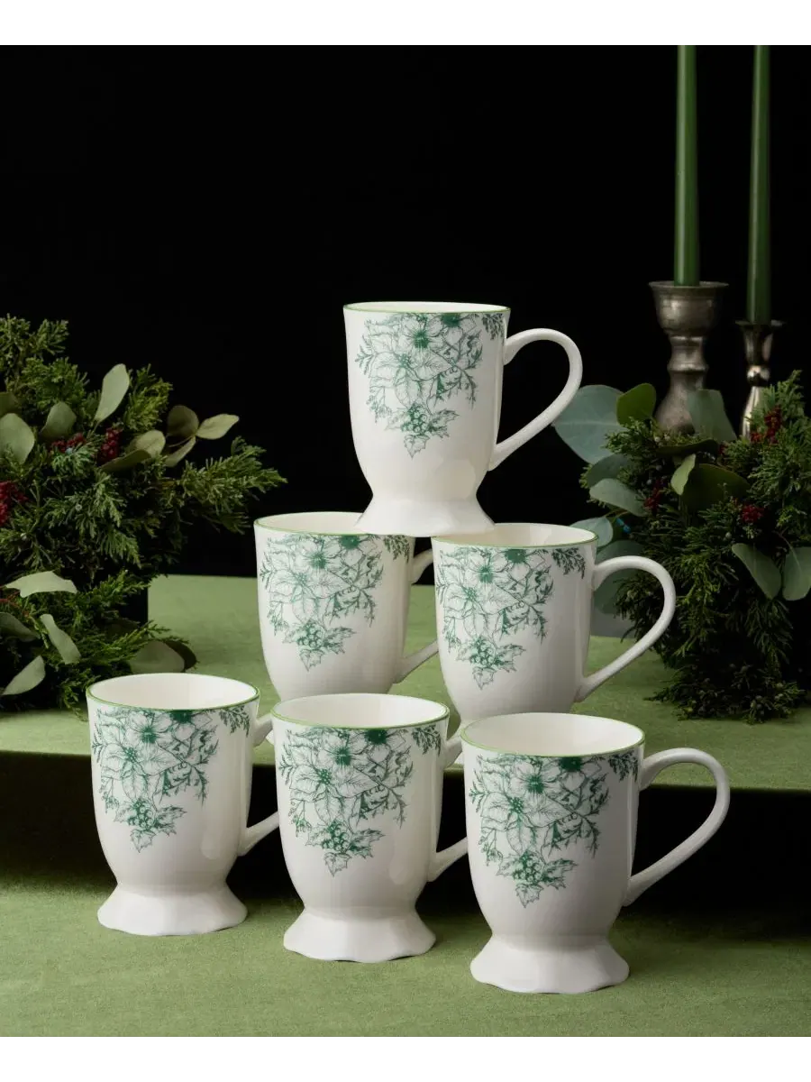 Набор из 6 кружек Winter Evergreen, 16 унций, фарфор Certified International — изображение 3 из 4, зеленый