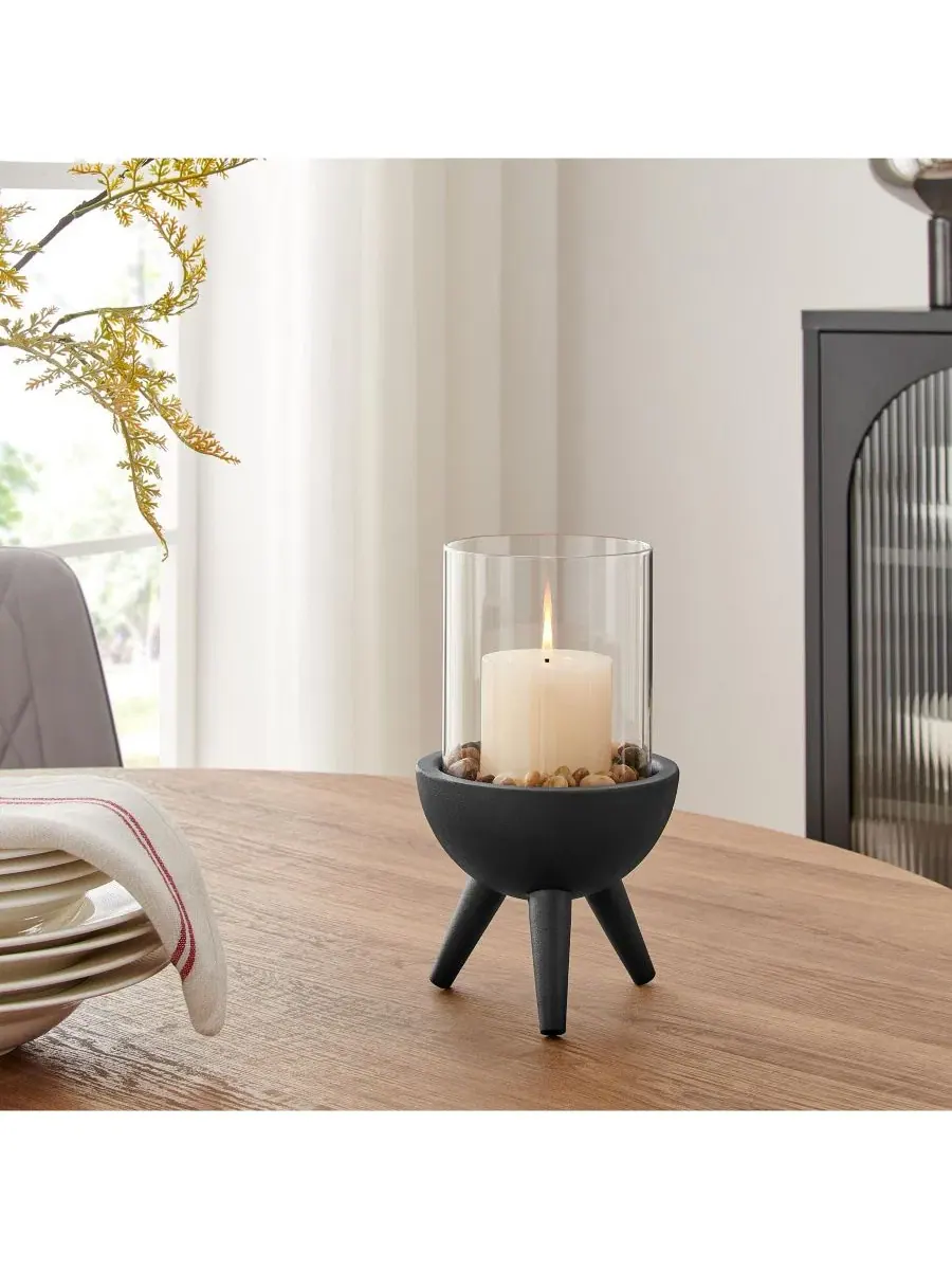 Подсвечник-столбик с металлическим основанием Molta Modern Black Metal Bold Pedestal and Glass — изображение 3 из 10