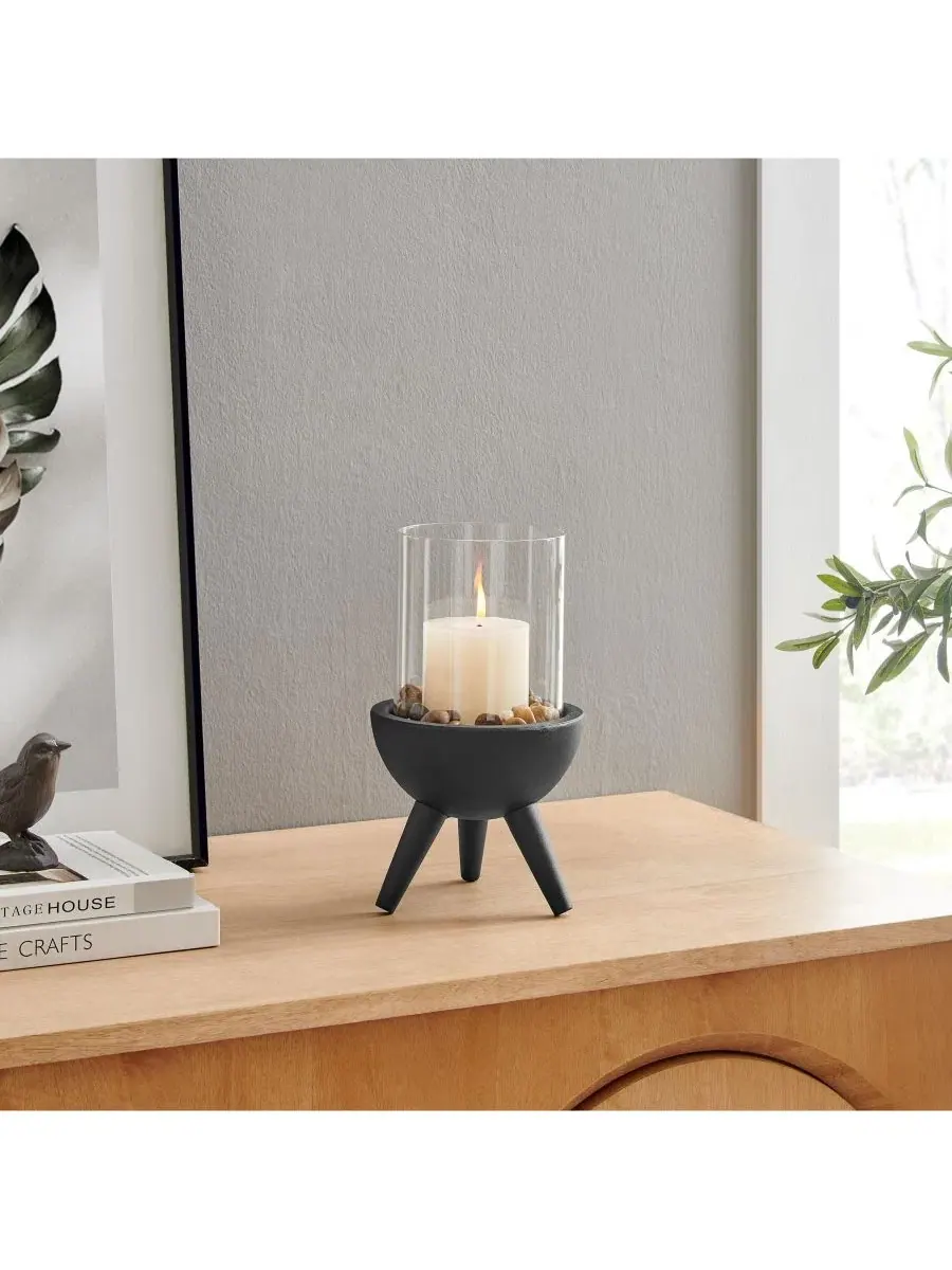 Подсвечник-столбик с металлическим основанием Molta Modern Black Metal Bold Pedestal and Glass — изображение 5 из 10