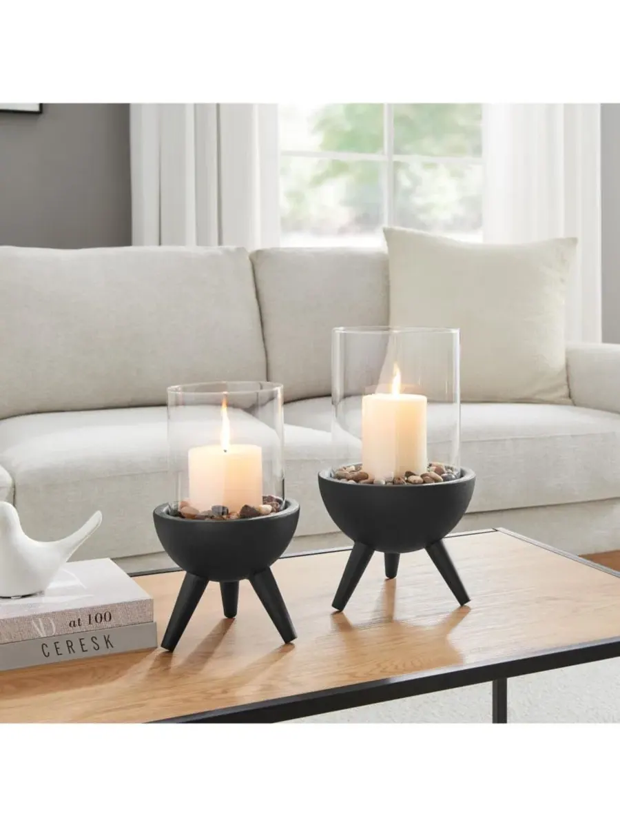 Подсвечник-столбик с металлическим основанием Molta Modern Black Metal Bold Pedestal and Glass — изображение 9 из 10