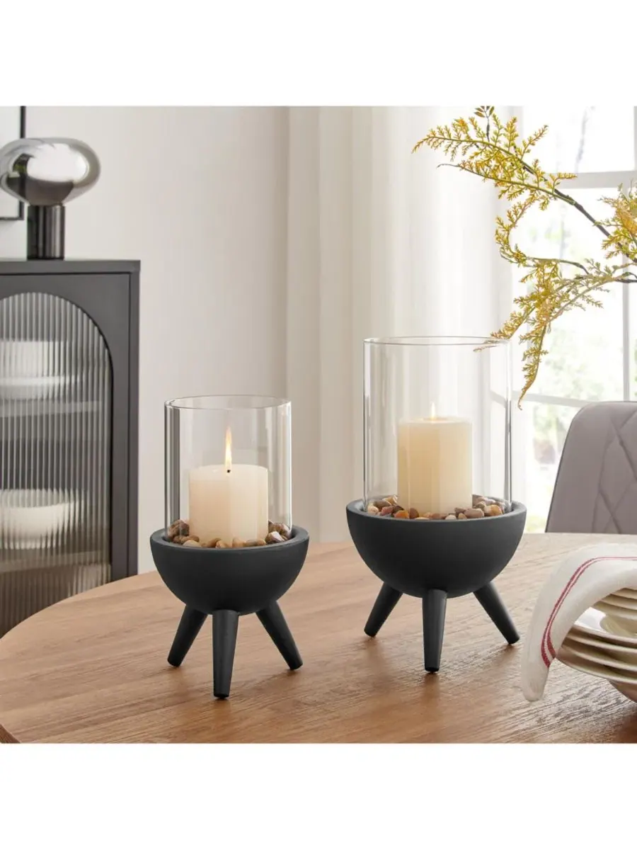 Подсвечник-столбик с металлическим основанием Molta Modern Black Metal Bold Pedestal and Glass — изображение 10 из 10