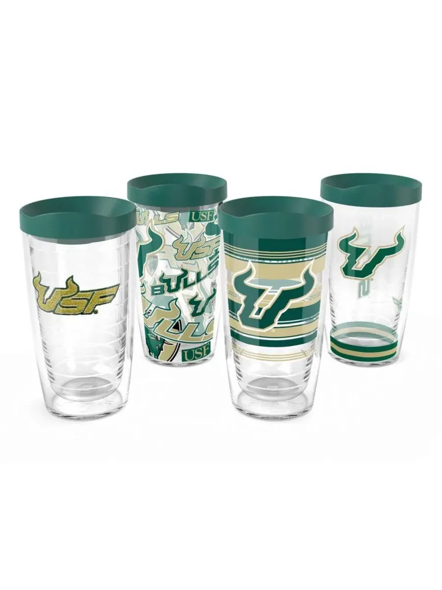 Набор из 4 стаканов Tervis с эмблемой South Florida Bulls, 16 унций, South Florida Bulls 4-Pack — изображение 1 из 5