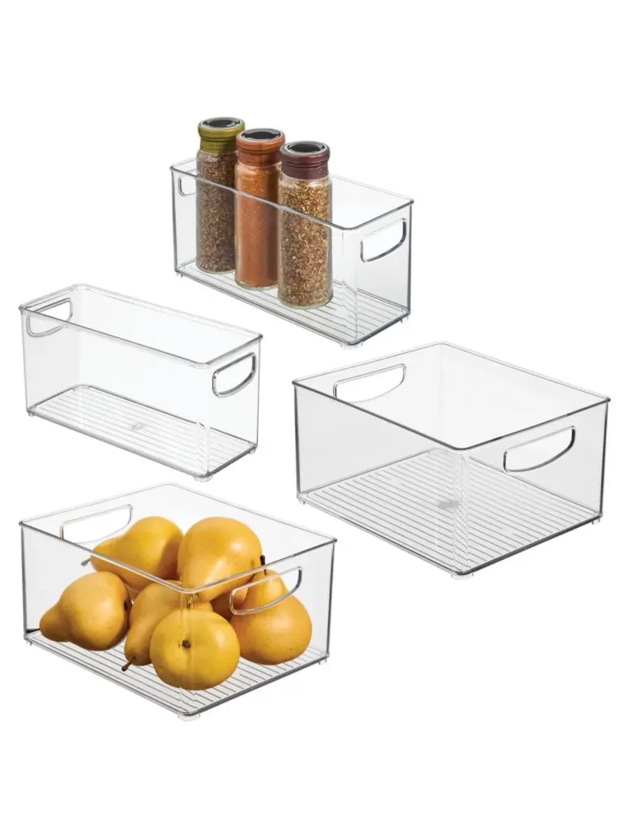 Пластиковые штабелируемые контейнеры для продуктов с ручками, 4 шт Idesign