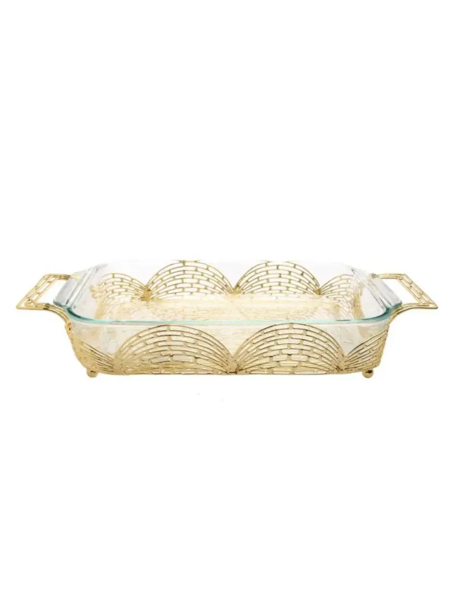Прямоугольная подставка для посуды Pyrex с ручкой золотистого цвета и дизайном в виде кирпичной