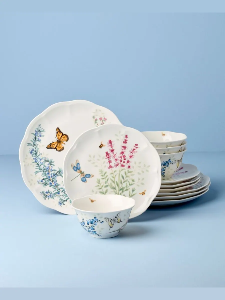 Набор посуды Butterfly Meadow Herbs, 12 предметов, на 4 персоны Lenox — изображение 2 из 7, мульти