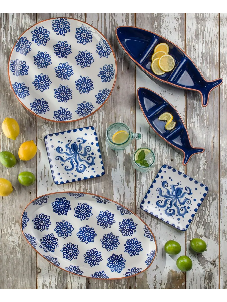 Большая сервировочная тарелка Costa Azul в форме рыбы с разделителями Euro Ceramica — изображение 4 из 4, синий